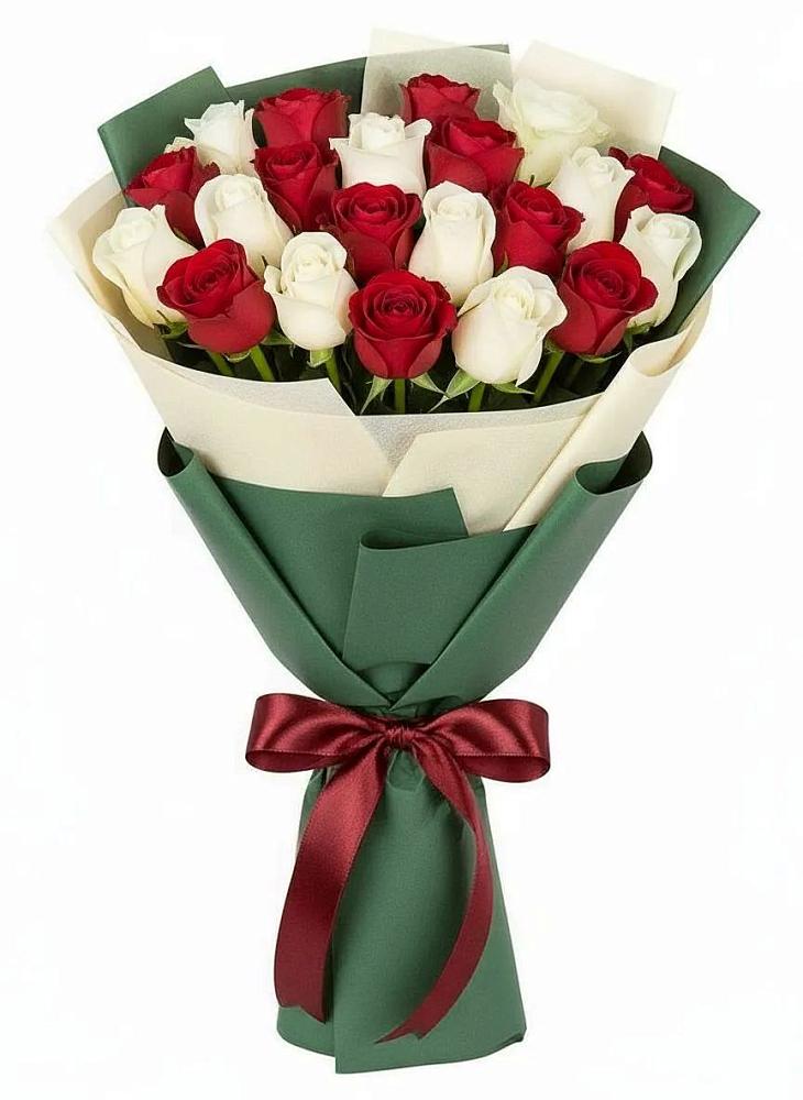 Букет Микс из красных и белых роз в Ногире