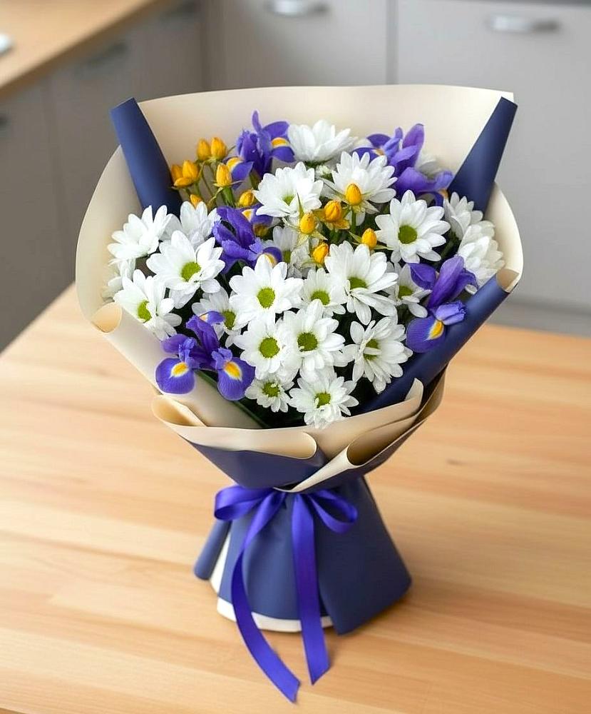 Букет цветов из: Розы, Ирисы и Хризантемы в Ногире