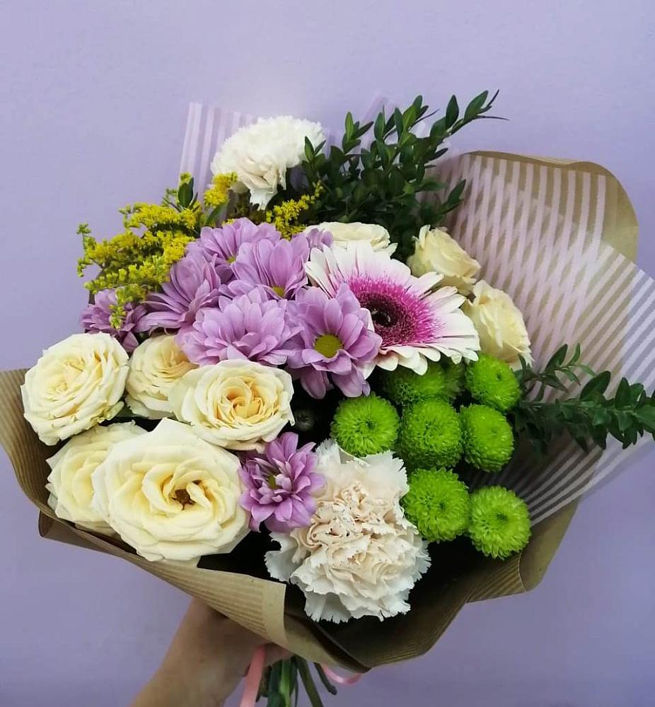 Букет цветов из: Хризантемы, Розы, Гвоздики и Герберы в Ногире