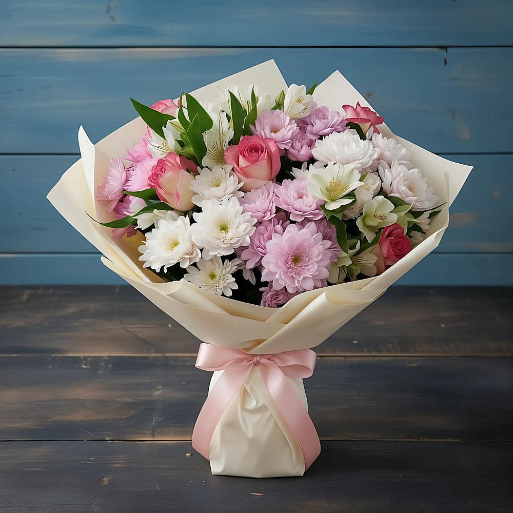 Букет цветов из: Хризантемы, Альстромерии и Розы в Ногире